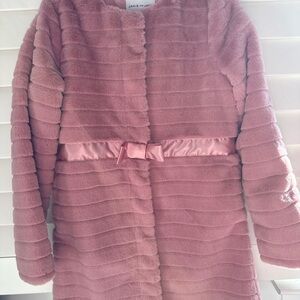 Janie and Jack Pink Pea Coat Faux Fur Satin Accent